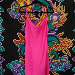 hot pink satin midi dress w/ low back